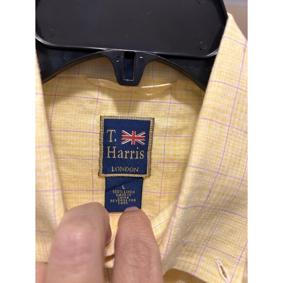 T Harris London Linen Yellow Plaid Button Down Casual Shirt Men’s Size Large - Picture 2 of 3